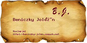 Beniczky Jolán névjegykártya